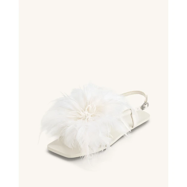 JW PEI Fluffy Flats Sandals in White | Sandals | Luxury Shoes 