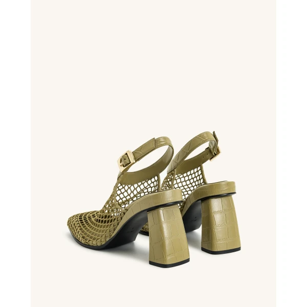 JW PEI Genesis Heeled Sandals in Olive Green | Sandals | Luxury Shoes 