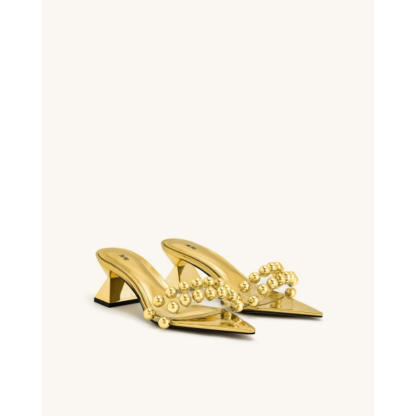 JW PEI Gianna Beaded Strap Mules in Gold | Mules | Luxury Shoes 