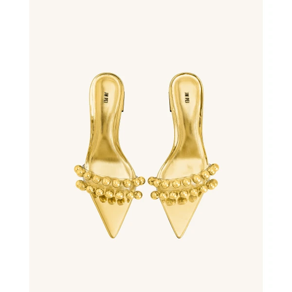 JW PEI Gianna Beaded Strap Mules in Gold | Mules | Luxury Shoes 