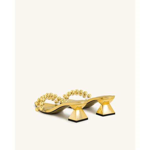 JW PEI Gianna Beaded Strap Mules in Gold | Mules | Luxury Shoes 