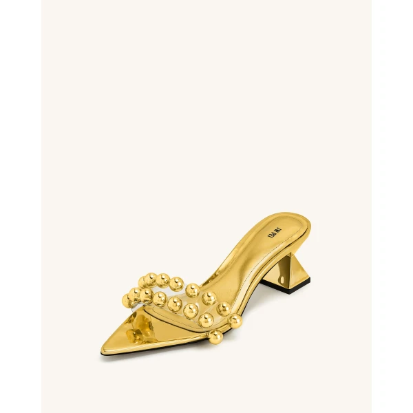 JW PEI Gianna Beaded Strap Mules in Gold | Mules | Luxury Shoes 