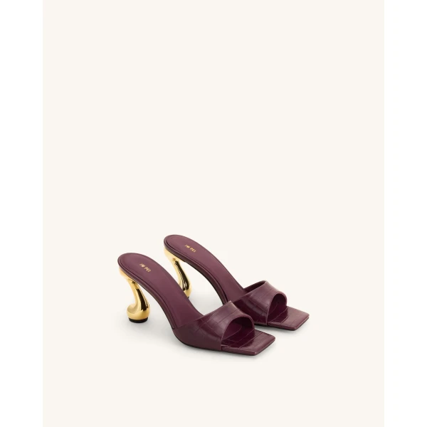 JW PEI Hannah Croc-Embossed Heel Mules in Burgundy | Mules | Luxury Shoes 