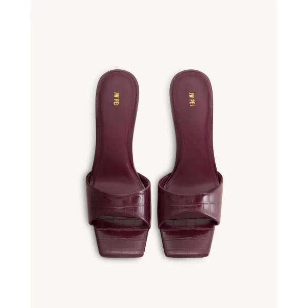 JW PEI Hannah Croc-Embossed Heel Mules in Burgundy | Mules | Luxury Shoes 