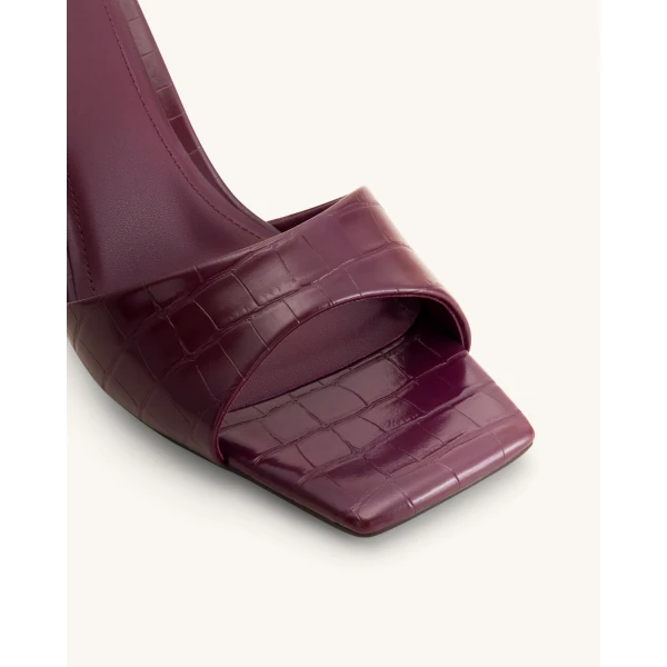JW PEI Hannah Croc-Embossed Heel Mules in Burgundy | Mules | Luxury Shoes 