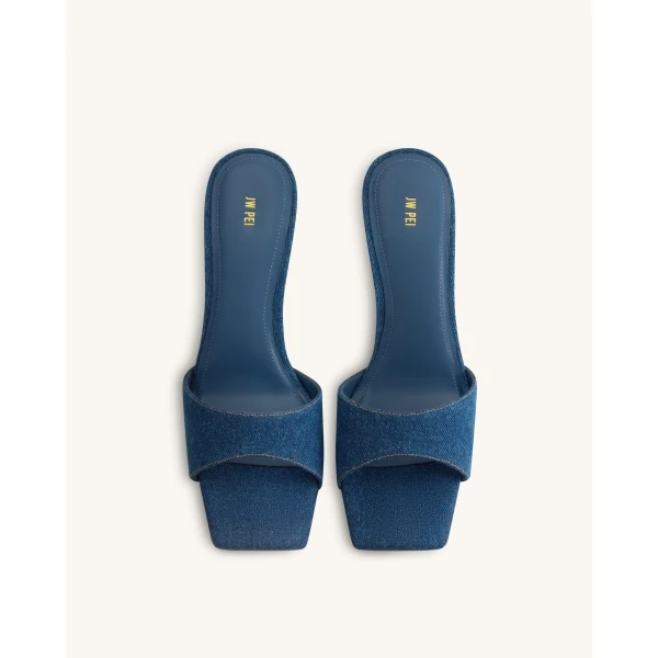 JW PEI Hannah Denim Mule Heels in Denim Blue | Mules | Luxury Shoes 
