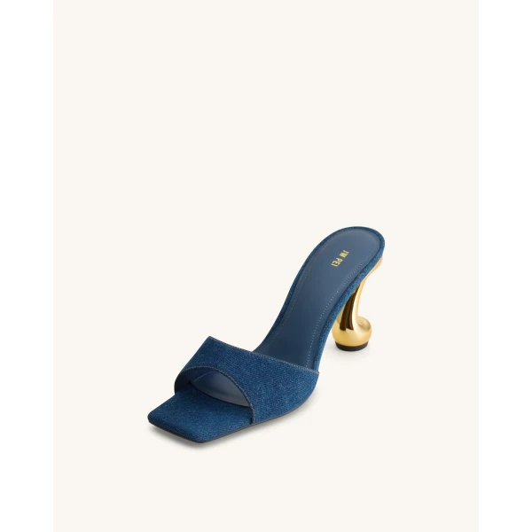 JW PEI Hannah Denim Mule Heels in Denim Blue | Mules | Luxury Shoes 