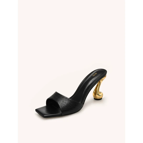 JW PEI Hannah Faux Snakeskin Heel Mules in Black | Mules | Luxury Shoes 