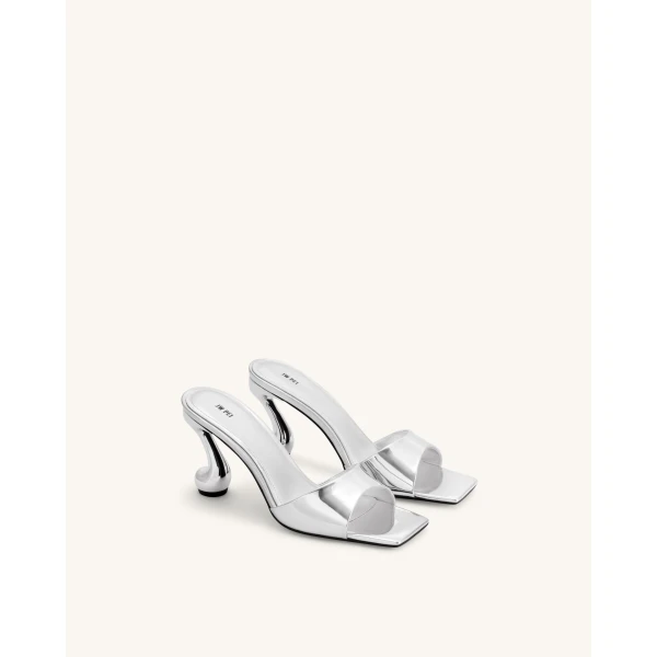 JW PEI Hannah Metallic Faux Vegan Leather Mule Heels in Silver | Mules | Luxury Shoes 