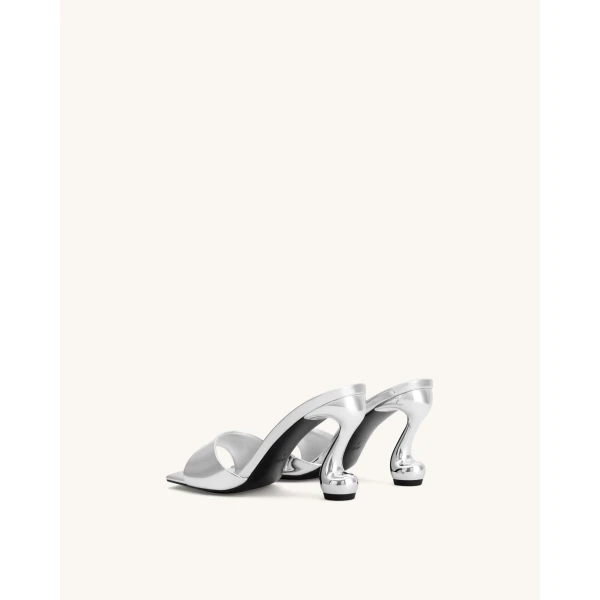 JW PEI Hannah Metallic Faux Vegan Leather Mule Heels in Silver | Mules | Luxury Shoes 