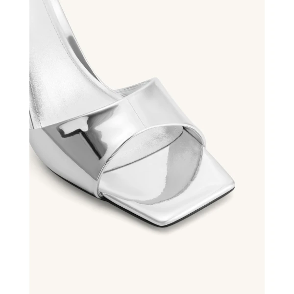 JW PEI Hannah Metallic Faux Vegan Leather Mule Heels in Silver | Mules | Luxury Shoes 