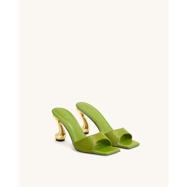 JW PEI Hannah Snakeskin Heel Mules in Green | Mules | Luxury Shoes 