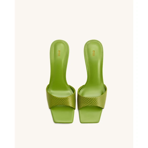 JW PEI Hannah Snakeskin Heel Mules in Green | Mules | Luxury Shoes 
