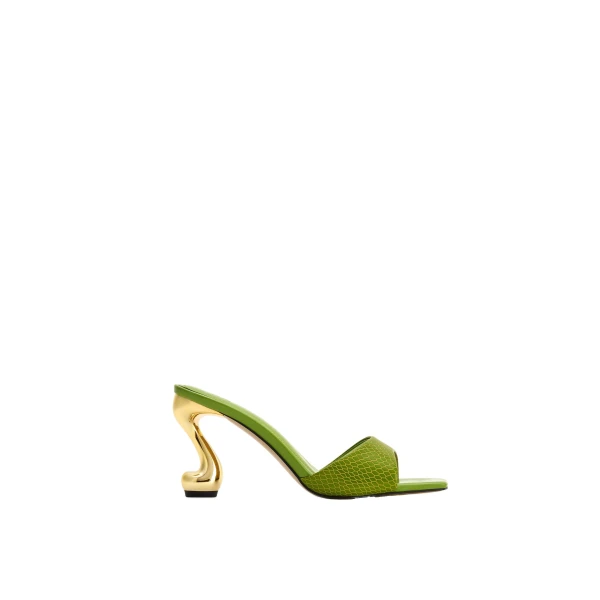 JW PEI Hannah Snakeskin Heel Mules in Green | Mules | Luxury Shoes 