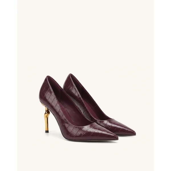 JW PEI Hazel Croc-Embossed Heels in Burgundy | Heels | Luxury Shoes 