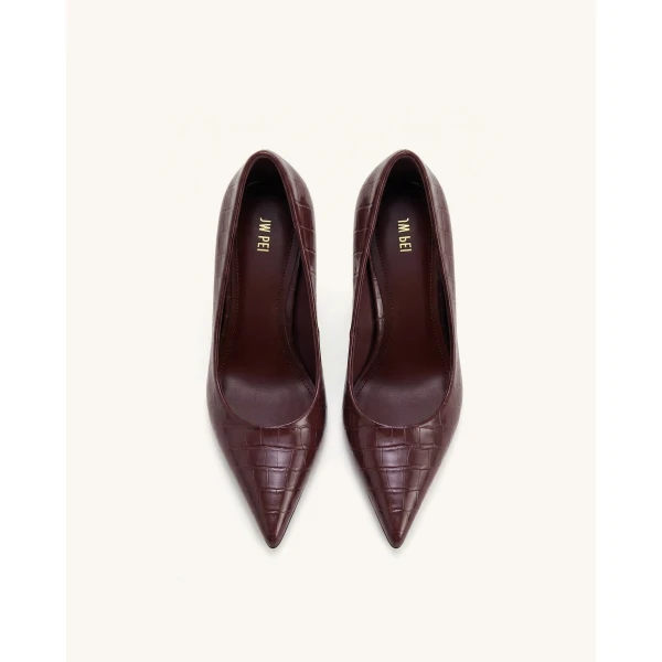 JW PEI Hazel Croc-Embossed Heels in Burgundy | Heels | Luxury Shoes 