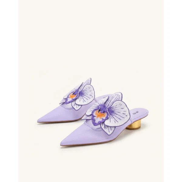 JW PEI Helena Embroidery Decoration Pierced Mules in Purple | Mules | Luxury Shoes 