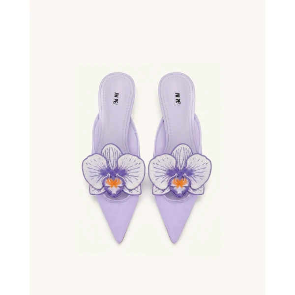 JW PEI Helena Embroidery Decoration Pierced Mules in Purple | Mules | Luxury Shoes 