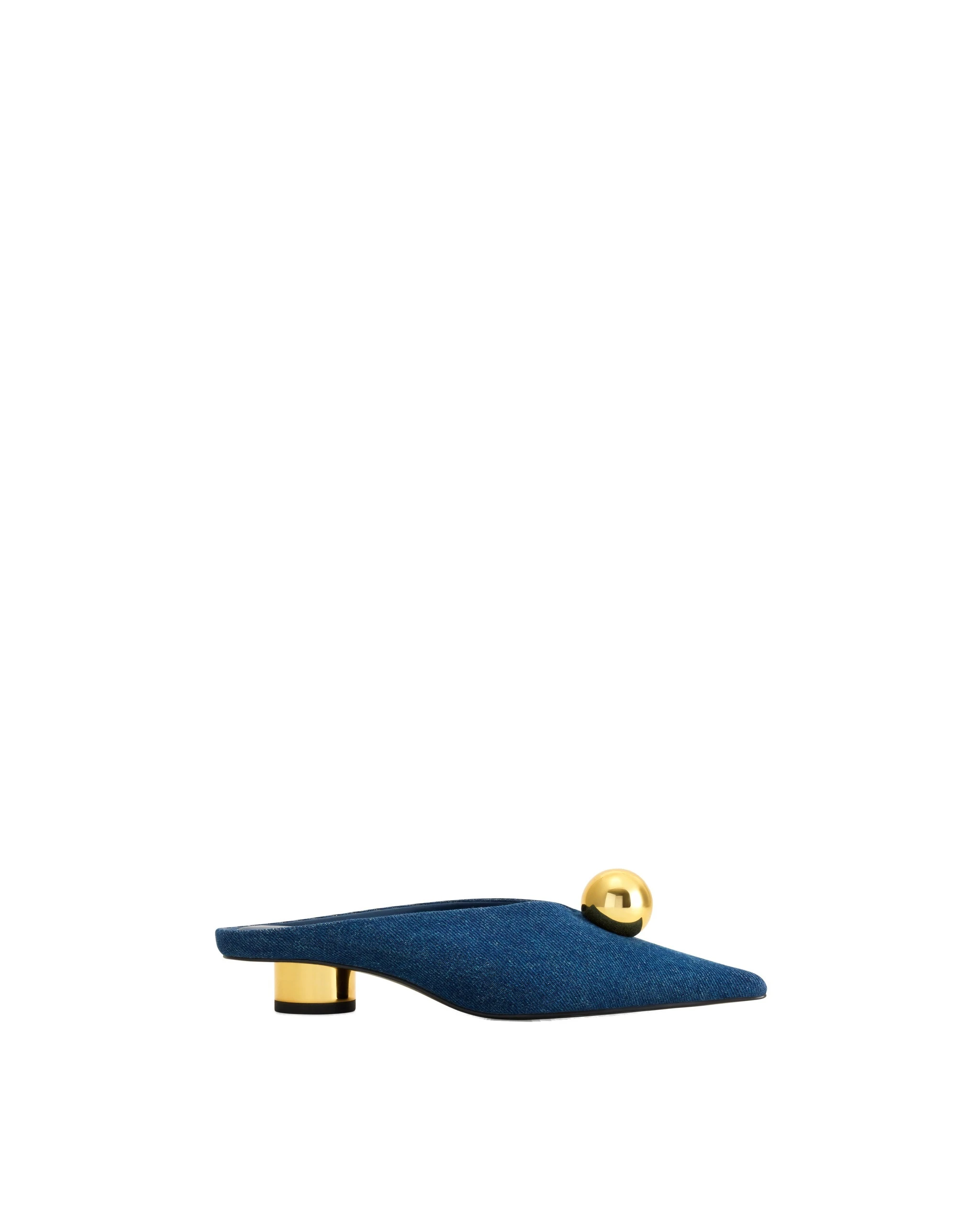JW PEI Helena Gold Sphere Pointed Toe Mules in Denim Blue JW PEI Helena Gold Sphere Pointed Toe Mules in Denim Blue | Mules | Luxury Shoes