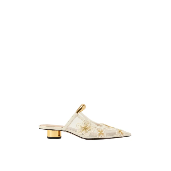 JW PEI Helena Pierced Floral Mesh Mules in Ivory | Mules | Luxury Shoes 