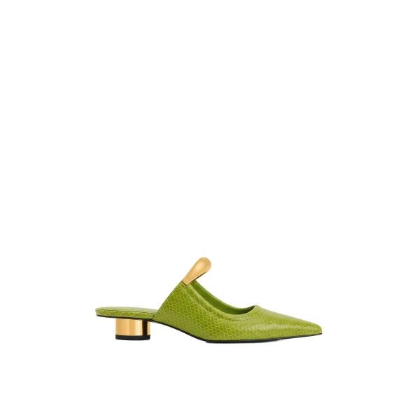 JW PEI Helena Pierced Snakeskin Mules in Green | Mules | Luxury Shoes 
