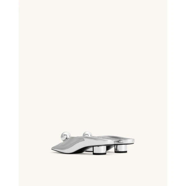 JW PEI Helena Sphere Embellished Pointed Toe Mules in Silver | Mules | Luxury Shoes 
