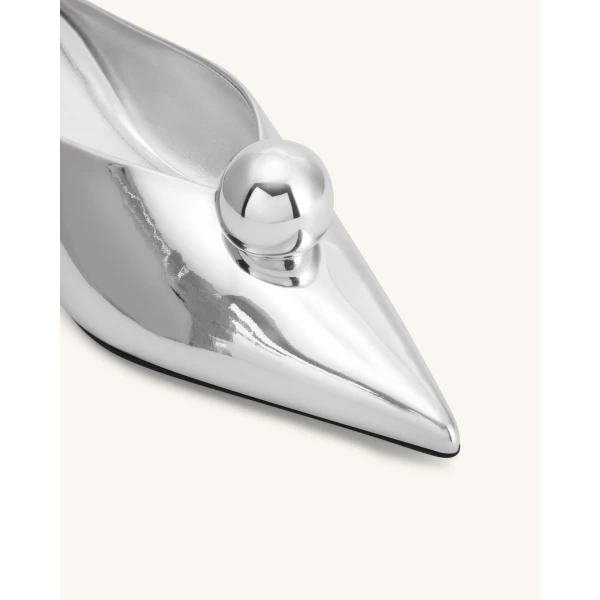 JW PEI Helena Sphere Embellished Pointed Toe Mules in Silver | Mules | Luxury Shoes 