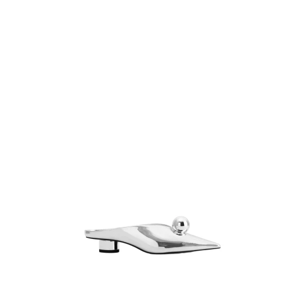 Helena Sphere Embellished Pointed Toe Mules in Silver