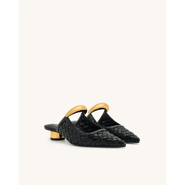 JW PEI Helena Weave Pierced Mules in Black | Mules | Luxury Shoes 