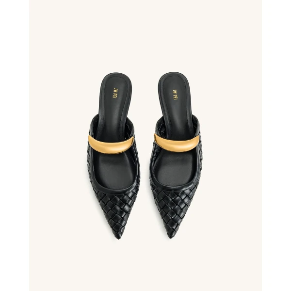 JW PEI Helena Weave Pierced Mules in Black | Mules | Luxury Shoes 