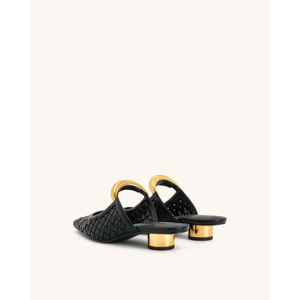 JW PEI Helena Weave Pierced Mules in Black | Mules | Luxury Shoes 