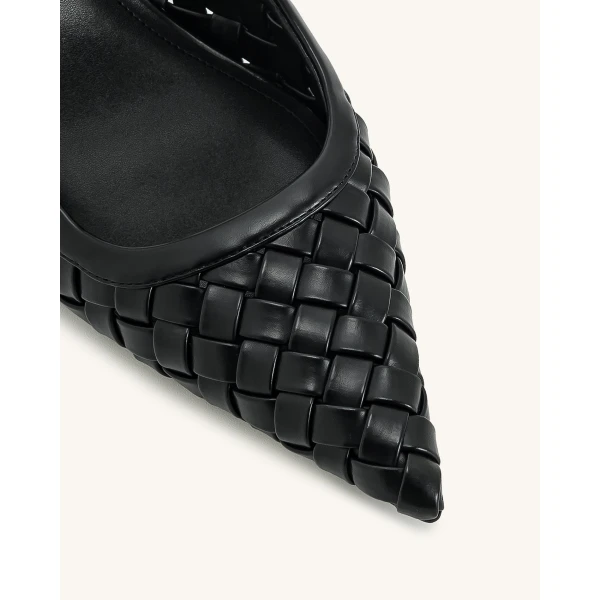 JW PEI Helena Weave Pierced Mules in Black | Mules | Luxury Shoes 