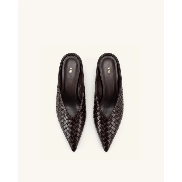 JW PEI Helena Woven Textured Pointed Toe Mules in Burgundy | Mules | Luxury Shoes 