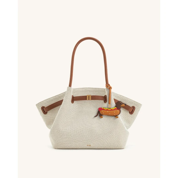 JW PEI Hot Dog Dachshund Bag Charm in Brown Multi | Bag Charms | Luxury Shoes 