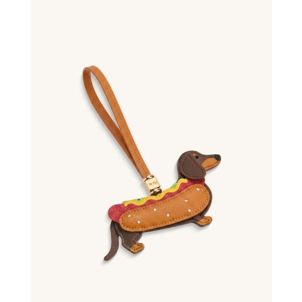 JW PEI Hot Dog Dachshund Bag Charm in Brown Multi | Bag Charms | Luxury Shoes 