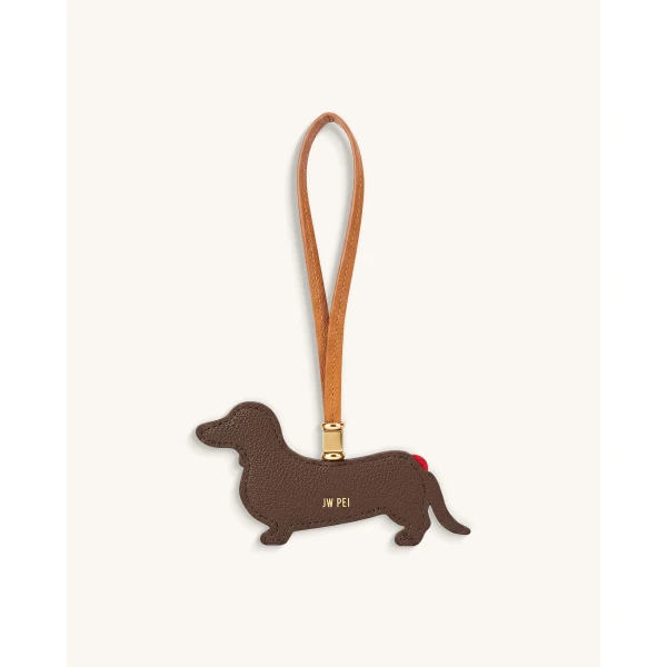 JW PEI Hot Dog Dachshund Bag Charm in Brown Multi | Bag Charms | Luxury Shoes 