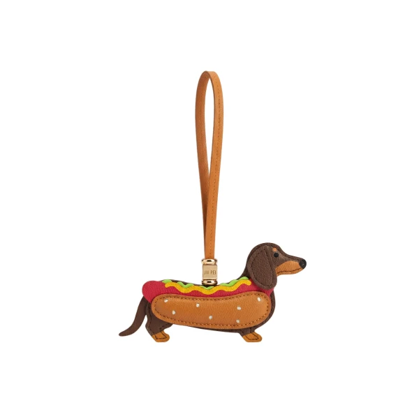 JW PEI Hot Dog Dachshund Bag Charm in Brown Multi | Bag Charms | Luxury Shoes 