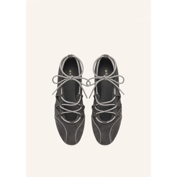 JW PEI Iria Lace-Up Ballet Flats in Dark Grey | Flats | Luxury Shoes 