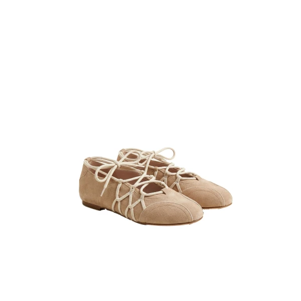 JW PEI Iria Lace-Up Ballet Flats in Light Brown | Flats | Luxury Shoes 