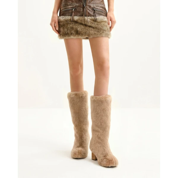 JW PEI Isabella Slouchy Faux Fur Boots in Beige | Boots | Luxury Shoes 