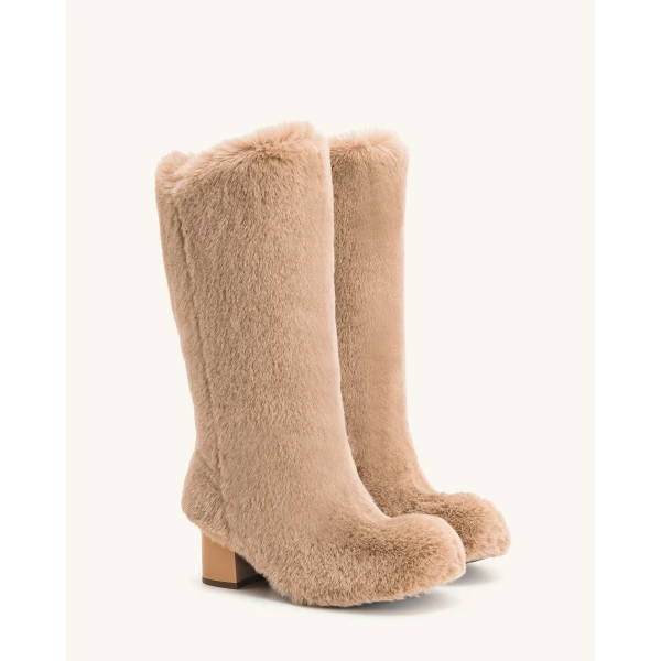 JW PEI Isabella Slouchy Faux Fur Boots in Beige | Boots | Luxury Shoes 