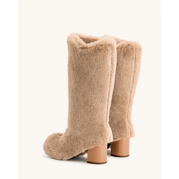 JW PEI Isabella Slouchy Faux Fur Boots in Beige | Boots | Luxury Shoes 