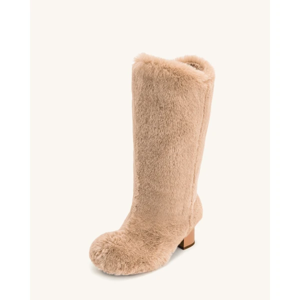 JW PEI Isabella Slouchy Faux Fur Boots in Beige | Boots | Luxury Shoes 