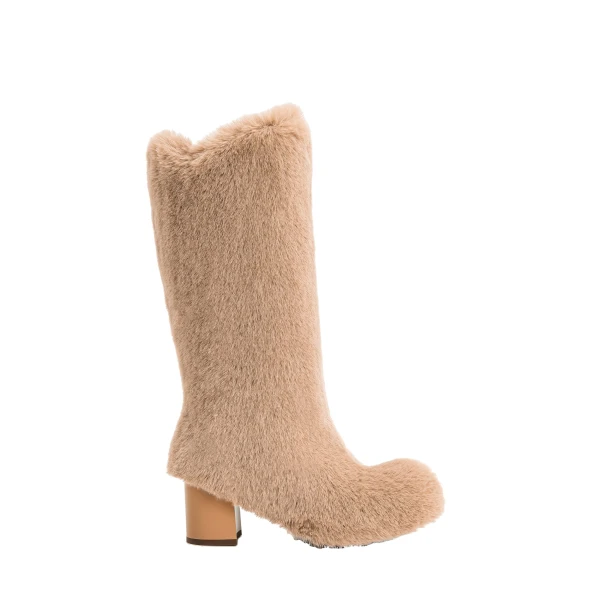JW PEI Isabella Slouchy Faux Fur Boots in Beige | Boots | Luxury Shoes 