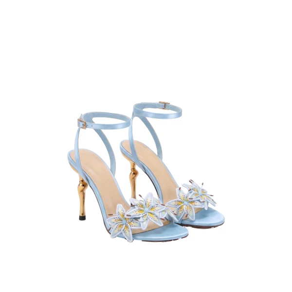 JW PEI Isadora Lily Floral Heeled Sandals in Light Blue | Sandals | Luxury Shoes 