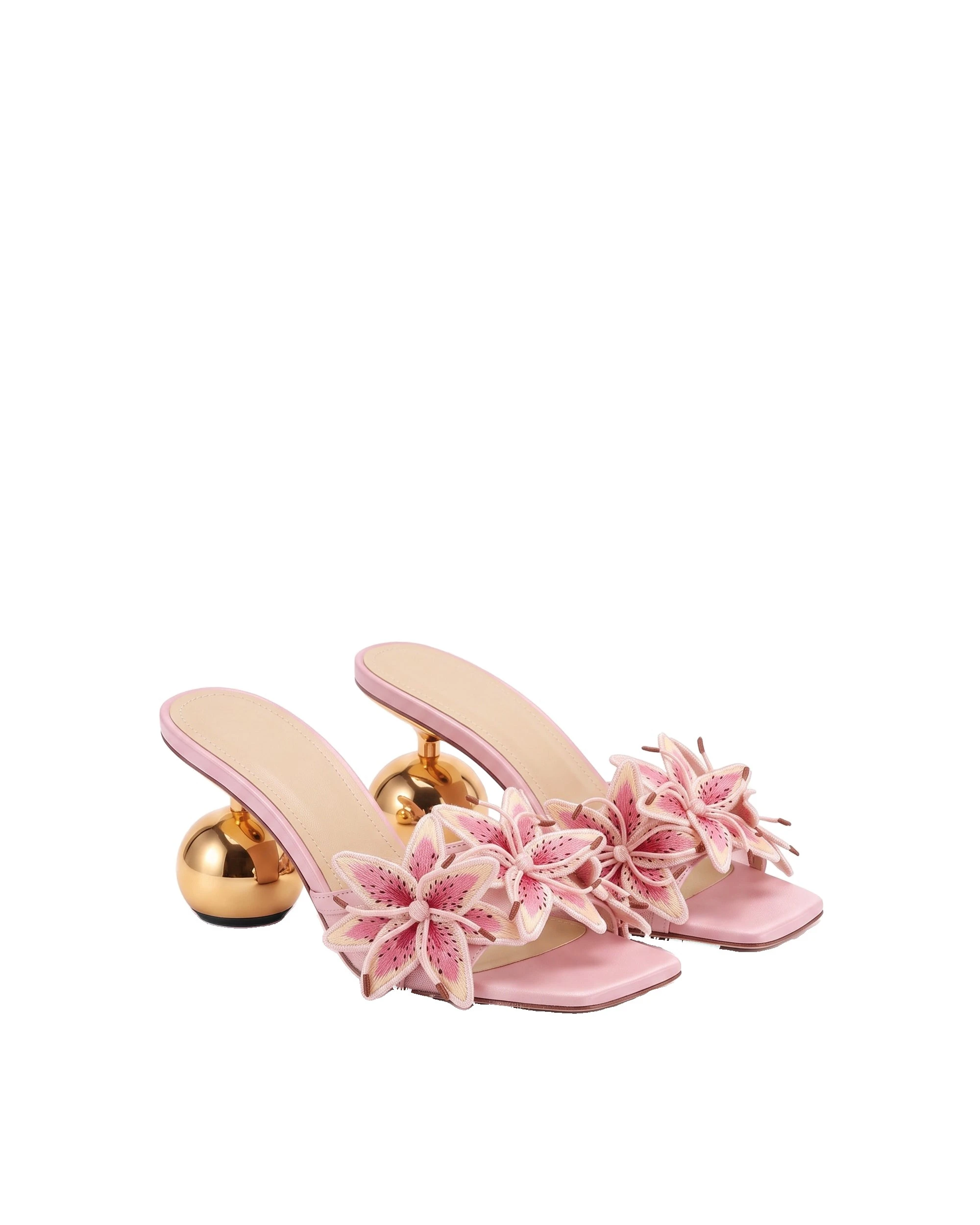 JW PEI Isadora Lily Floral Sculptural-Heel Mules in Pink JW PEI Isadora Lily Floral Sculptural-Heel Mules in Pink | Mules | Luxury Shoes