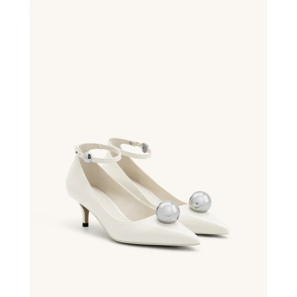 JW PEI Jewel Buckle Kitten Heels Pumps in White | Heels | Luxury Shoes 