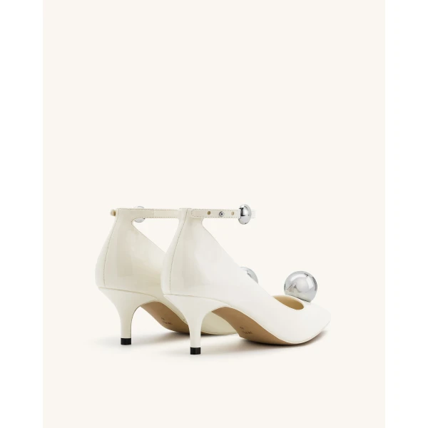 JW PEI Jewel Buckle Kitten Heels Pumps in White | Heels | Luxury Shoes 