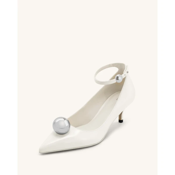 JW PEI Jewel Buckle Kitten Heels Pumps in White | Heels | Luxury Shoes 
