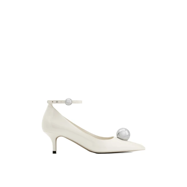 JW PEI Jewel Buckle Kitten Heels Pumps in White | Heels | Luxury Shoes 